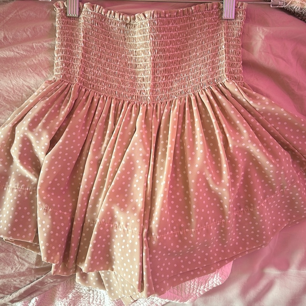 Beige with white polka dots shop Koch skirt.